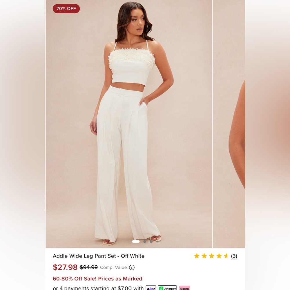 Fashion Nova Off White Wide Leg Pant Set